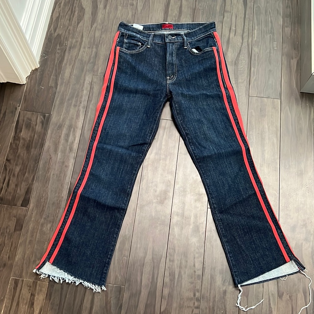 MOTHER Dark Blue Flare Jeans with Red Stripes